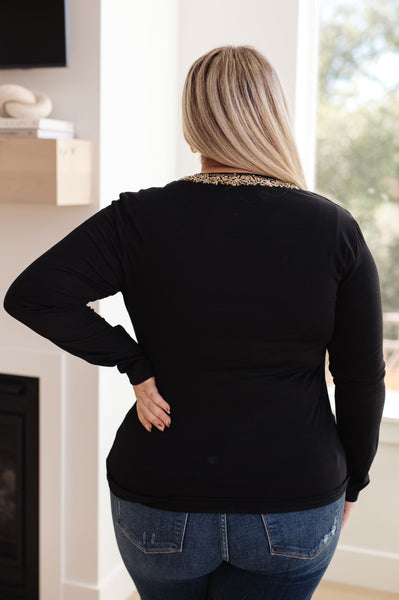 Glitter Lining Long Sleeve V-Neck Top - Ruby Rebellion