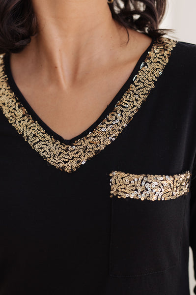 Glitter Lining Long Sleeve V-Neck Top - Ruby Rebellion