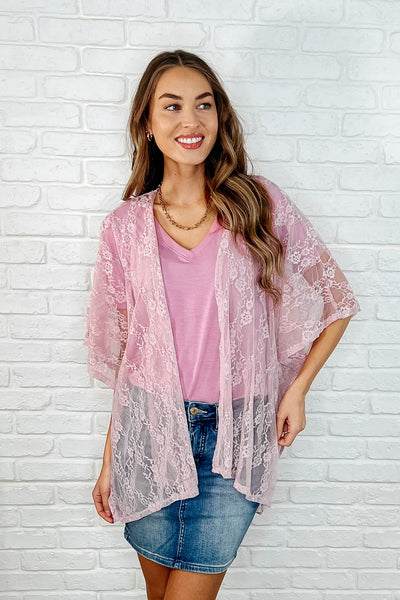 Good Days Ahead Lace Kimono In Mauve - Ruby Rebellion