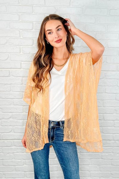 Good Days Ahead Lace Kimono In Peach - Ruby Rebellion
