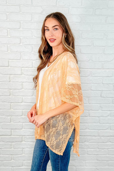 Good Days Ahead Lace Kimono In Peach - Ruby Rebellion