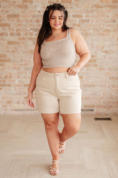 Greta High Rise Garment Dyed Shorts in Bone - Ruby Rebellion