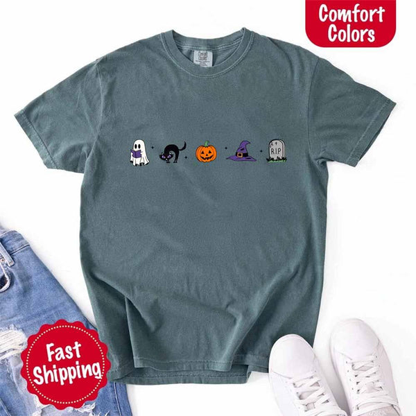 Halloween Icons Comfort Colors Shirt – Pumpkin & Ghost Fall Tee