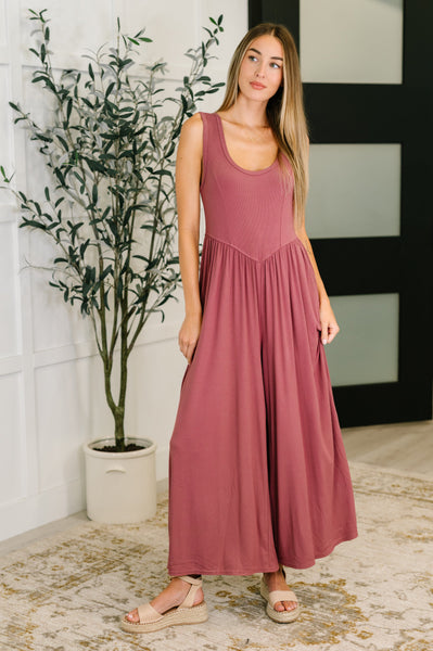 Head to Toe Whoa Gathered Wide Leg Jumpsuit in Mauve - Ruby Rebellion