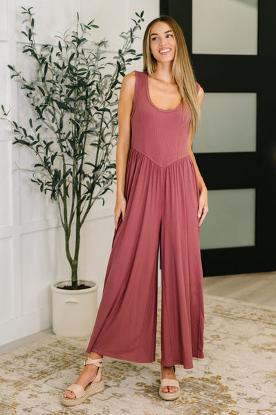Head to Toe Whoa Gathered Wide Leg Jumpsuit in Mauve - Ruby Rebellion