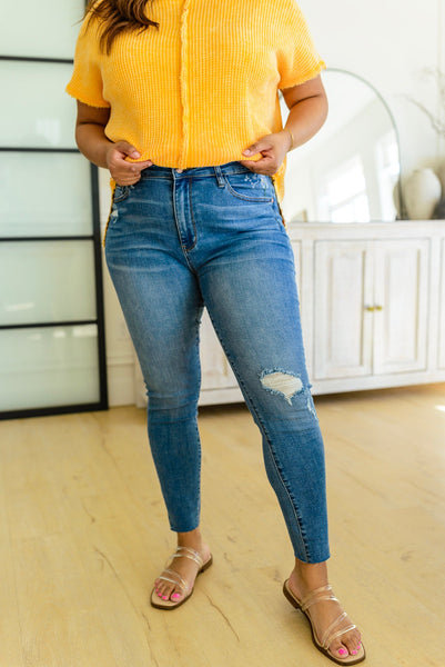 Hi-waisted Dandelion Embroidery Skinny - Ruby Rebellion