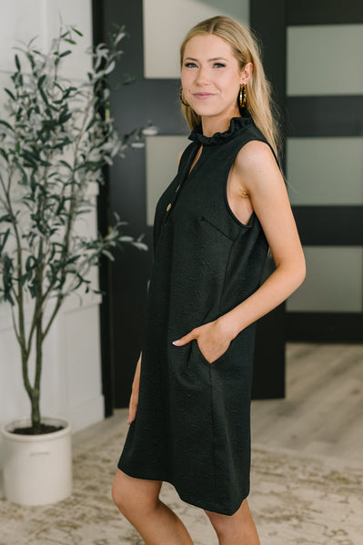 High Tide High Neck Embossed Sleeveless Dress in Black