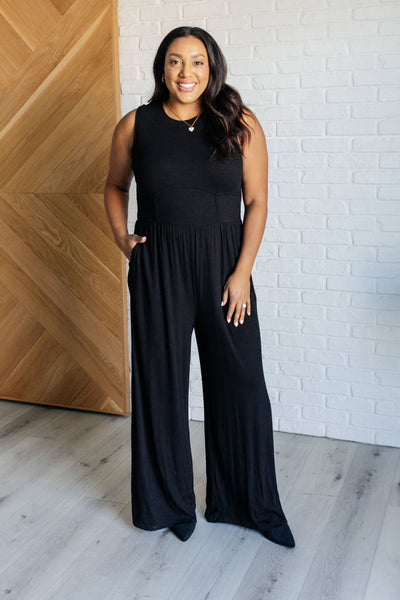 Hilary Wide Leg Jumpsuit in Black - Ruby Rebellion