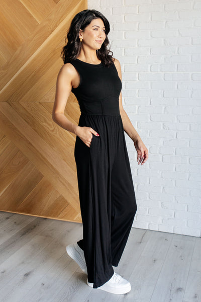Hilary Wide Leg Jumpsuit in Black - Ruby Rebellion