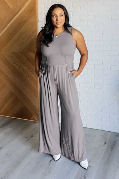 Hilary Wide Leg Jumpsuit in Grey - Ruby Rebellion