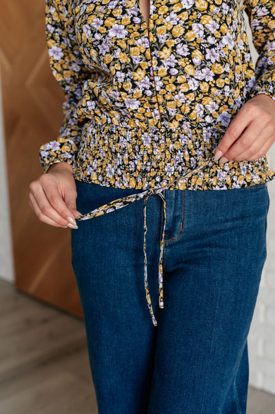 Honey Honey Floral Smocked Blouse in Black - Ruby Rebellion