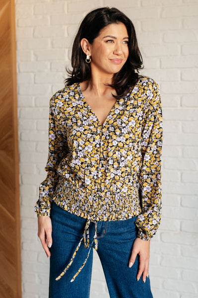 Honey Honey Floral Smocked Blouse in Black - Ruby Rebellion