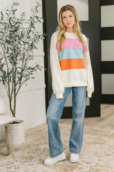 Humor Me Color Block Relaxed Pullover - Ruby Rebellion