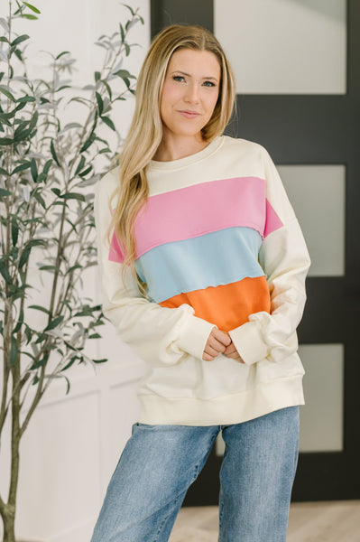 Humor Me Color Block Relaxed Pullover - Ruby Rebellion