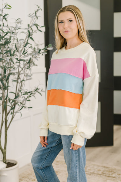 Humor Me Color Block Relaxed Pullover - Ruby Rebellion