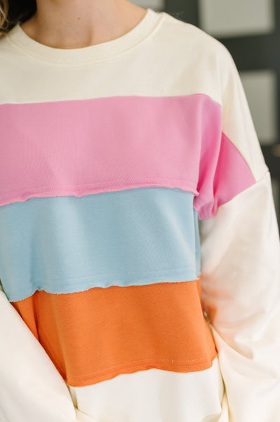 Humor Me Color Block Relaxed Pullover - Ruby Rebellion