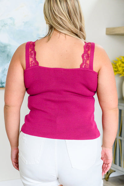I Can Love You Better Lace Trim Tank in Berry - Ruby Rebellion