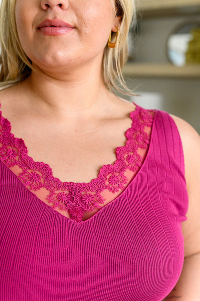 I Can Love You Better Lace Trim Tank in Berry - Ruby Rebellion