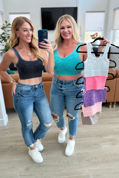 When and Where Reversible Ribbed Cropped Tank in Light Grey - Ruby Rebellion