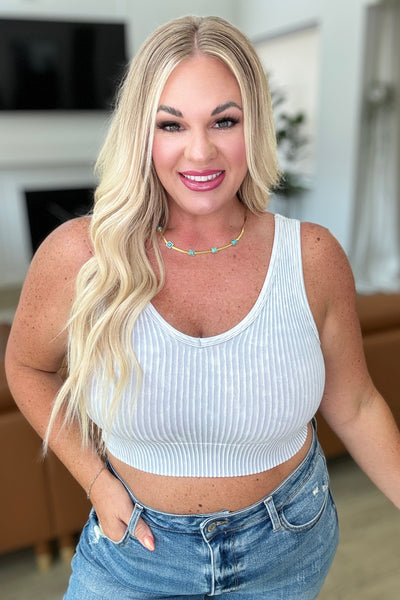 When and Where Reversible Ribbed Cropped Tank in Light Grey - Ruby Rebellion