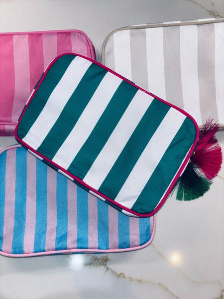 Nylon Striped Makeup Bag