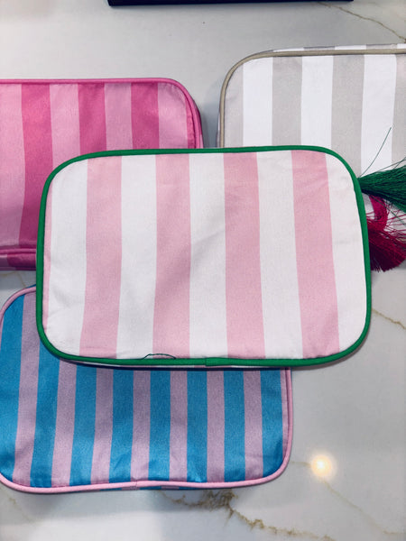 Nylon Striped Makeup Bag