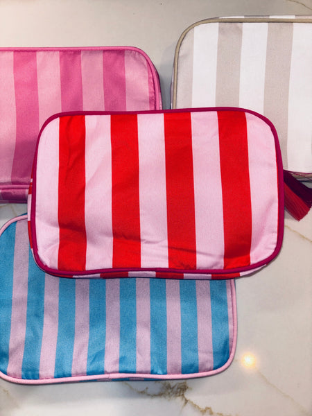 Nylon Striped Makeup Bag