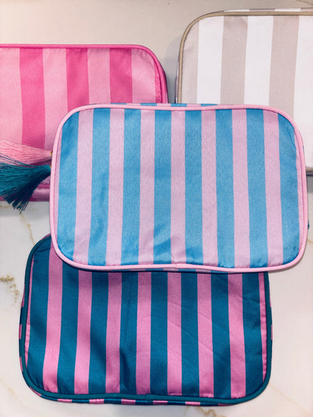 Nylon Striped Makeup Bag