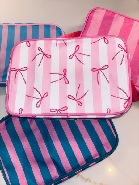 Nylon Striped Makeup Bag