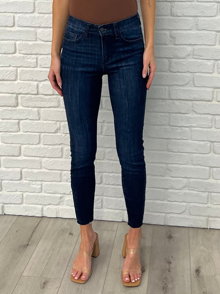 Fallon Mid Rise Adjustable Waist Raw Hem Skinny Jeans - Ruby Rebellion