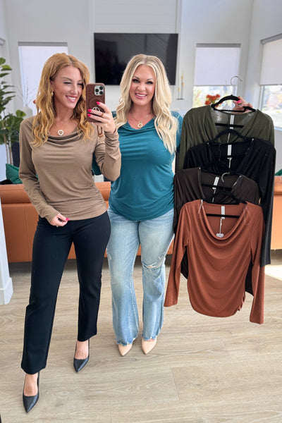 Ruched Cowl Neck Top in Dark Teal - Ruby Rebellion