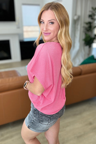 Big Sky Country Waffle Knit Top In Hot Pink - Ruby Rebellion