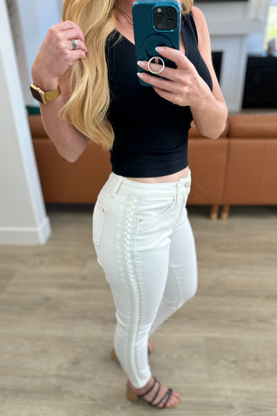 Maddie Mid Rise Braided Side Seam Relaxed Jeans - Ruby Rebellion