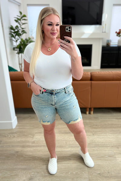 Cindy High Rise Mineral Wash Distressed Boyfriend Shorts by Judy Blue