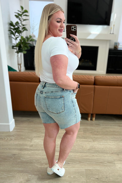 Cindy High Rise Mineral Wash Distressed Boyfriend Shorts by Judy Blue