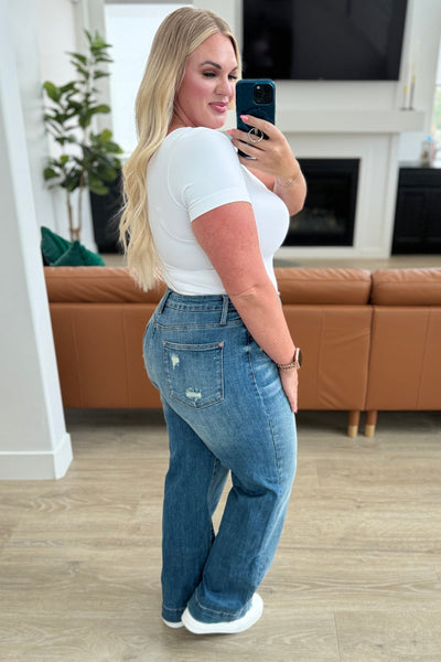 Katrina High Waist Distressed Denim Trousers - Ruby Rebellion