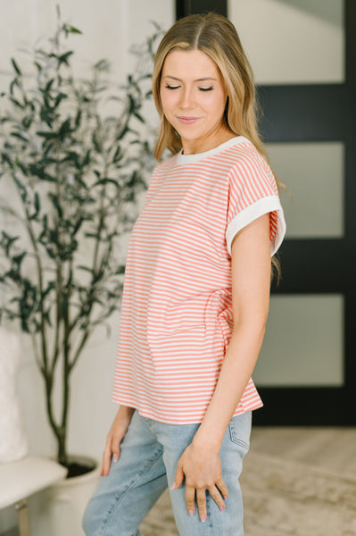 I Wouldn't Mind Short Sleeve Top in Coral - Ruby Rebellion