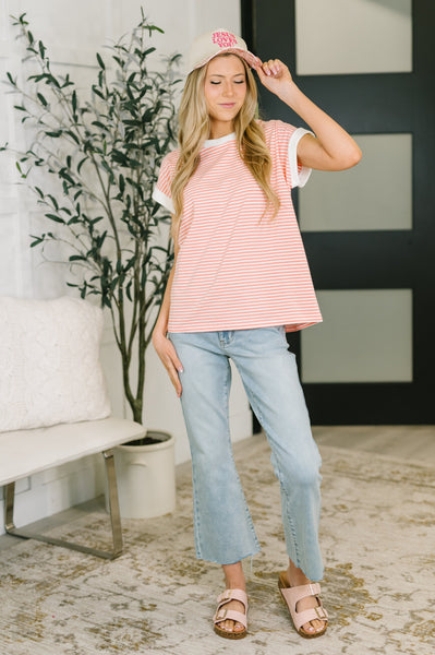 I Wouldn't Mind Short Sleeve Top in Coral - Ruby Rebellion