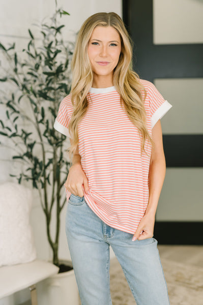 I Wouldn't Mind Short Sleeve Top in Coral - Ruby Rebellion