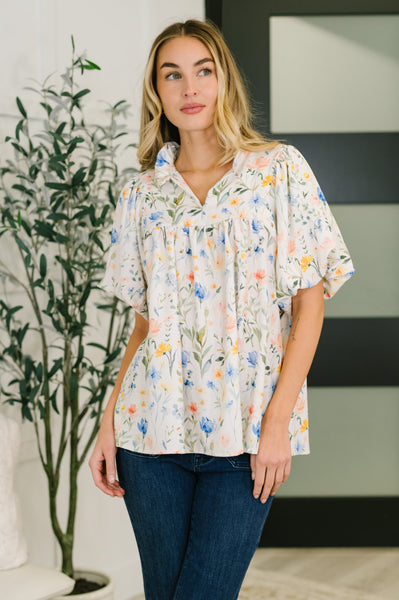 In All This Time Notch Neck Floral Blouse - Ruby Rebellion