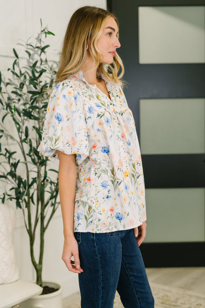 In All This Time Notch Neck Floral Blouse - Ruby Rebellion