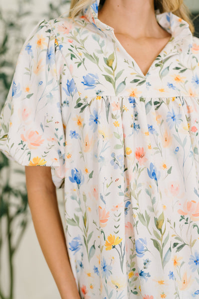 In All This Time Notch Neck Floral Blouse - Ruby Rebellion