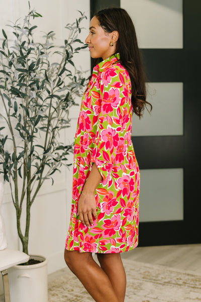 Inspire Collared Dress in Pink Blossom - Ruby Rebellion