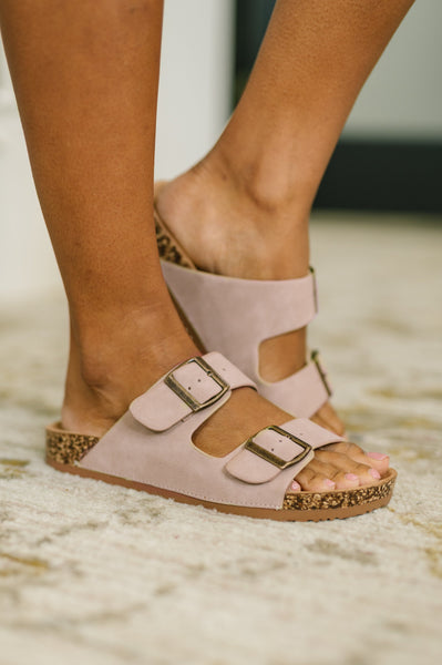 Jete Nubuck Double Buckle Slides in Blush - Ruby Rebellion