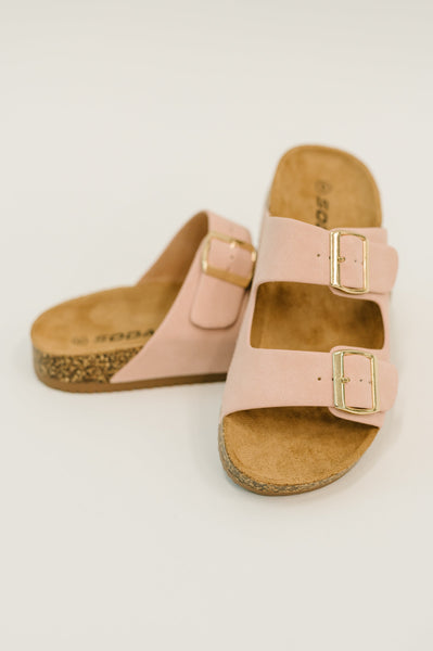 Jete Nubuck Double Buckle Slides in Blush - Ruby Rebellion