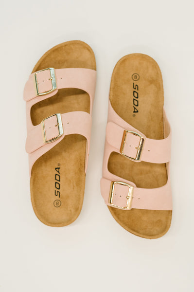 Jete Nubuck Double Buckle Slides in Blush - Ruby Rebellion