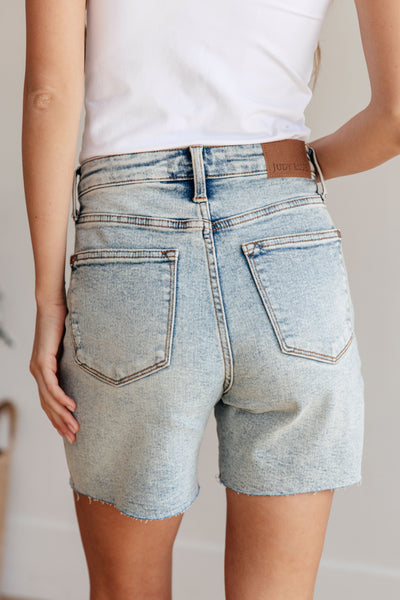 Cindy High Rise Mineral Wash Distressed Boyfriend Shorts by Judy Blue