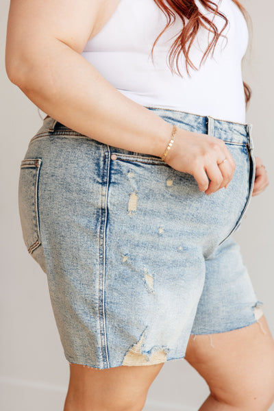 Cindy High Rise Mineral Wash Distressed Boyfriend Shorts - Ruby Rebellion