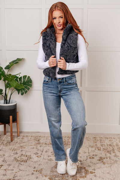 Just One More Layer Paisley Sherpa Print Vest - Ruby Rebellion