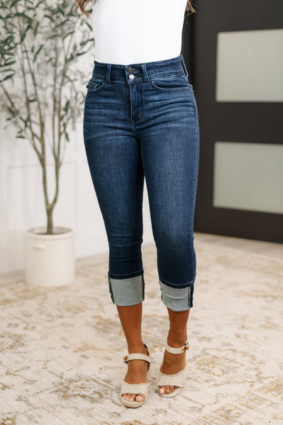 Karen High Rise Double Waist Band Capri Jeans - Ruby Rebellion